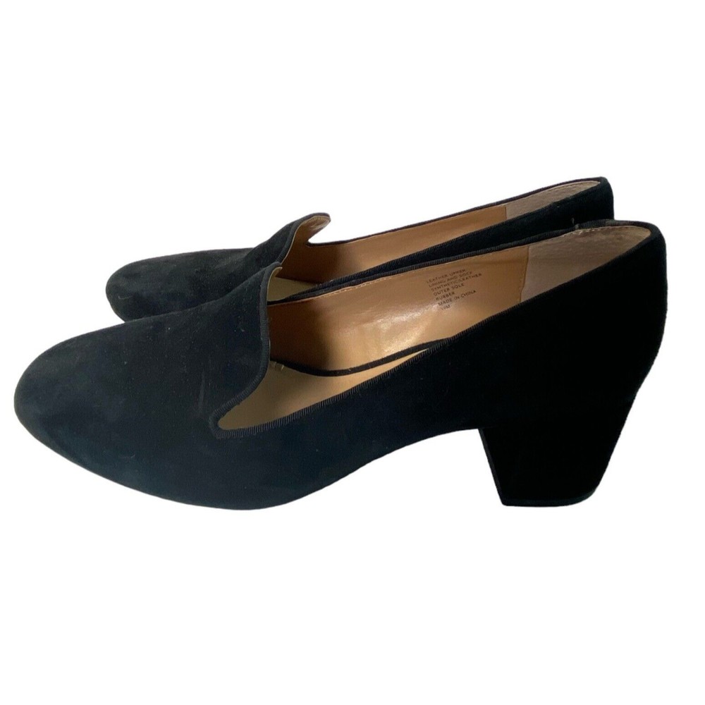 Banana Republic Black Loafers Womens Size 10 Suede Chunky Heel Shoes Comfort